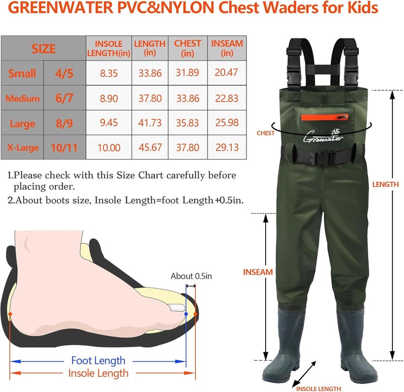 GREENWATER Kids Chest Waders Youth Fishing Waders with Boots Waterproof for Children Boys Girls Hanger & Bag Included - Image 5